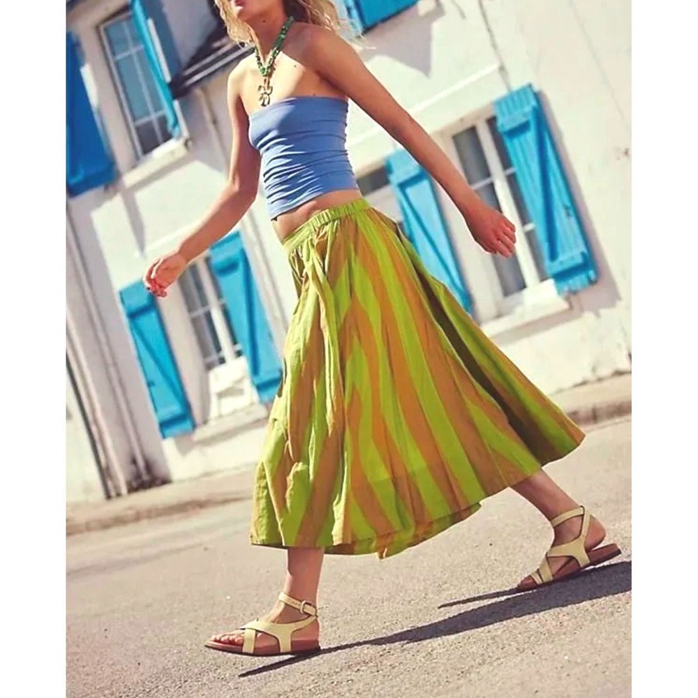 Free People Lowen Stripe Cotton Midi Skirt Women Small NWT